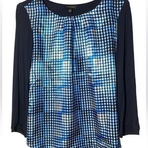 The Limited Women Blouse S Blue Print Long Sleeve Career Business Casual Top NWT